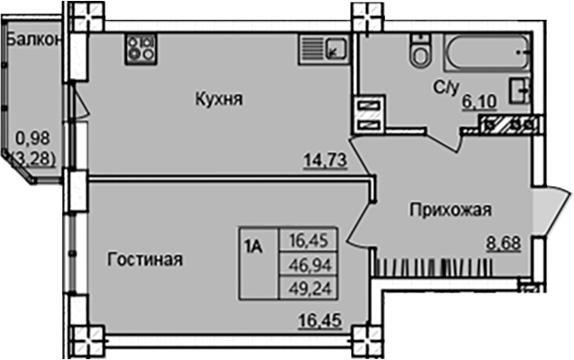Планировка — Созвездие, 1-комн., 46 м²