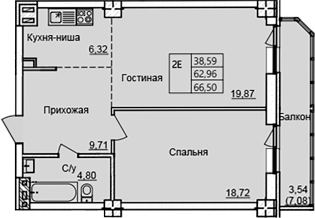 Планировка — Созвездие, 2-комн., 59 м²