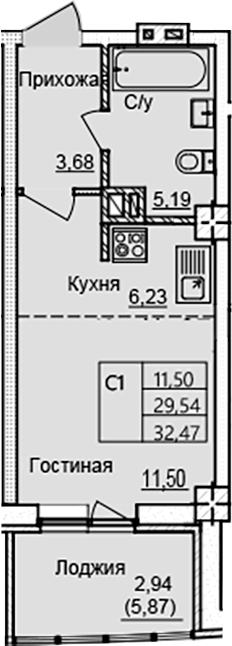 Планировка — Созвездие, Студия, 27 м²