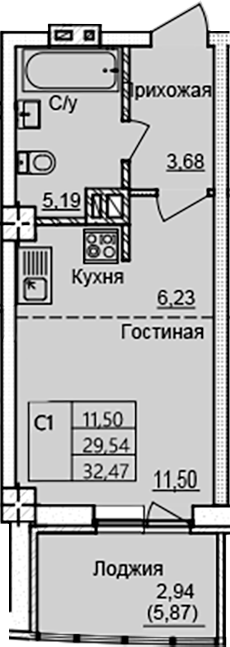 Планировка — Созвездие, Студия, 27 м²
