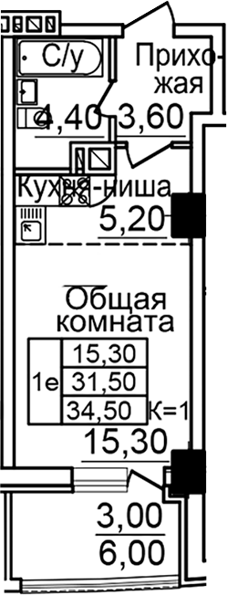 Планировка — Созвездие, Студия, 29 м²