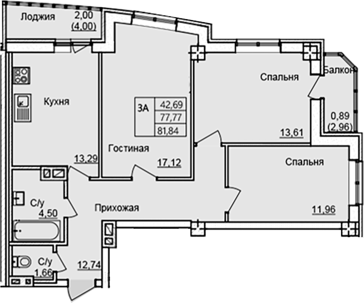Планировка — Созвездие, 3-комн., 75 м²