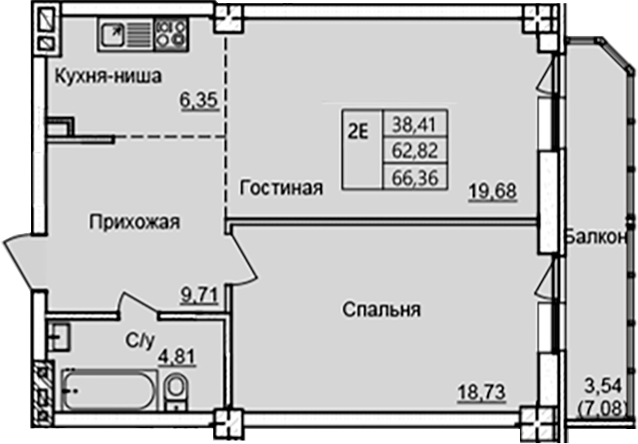 Планировка — Созвездие, 2-комн., 59 м²