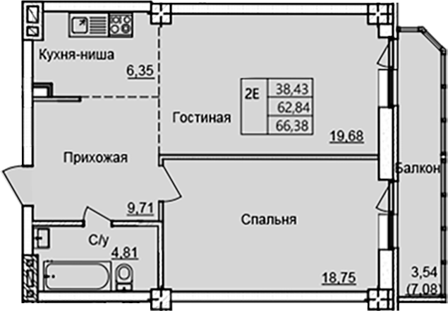 Планировка — Созвездие, 2-комн., 59 м²