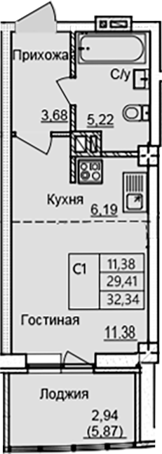 Планировка — Созвездие, Студия, 26 м²