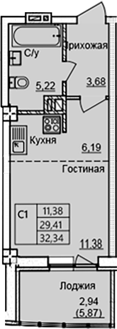 Планировка — Созвездие, Студия, 26 м²