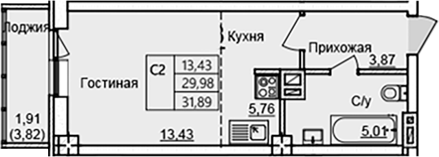 Планировка — Созвездие, Студия, 28 м²