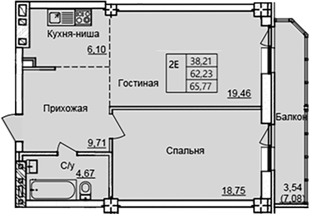 Планировка — Созвездие, 2-комн., 59 м²