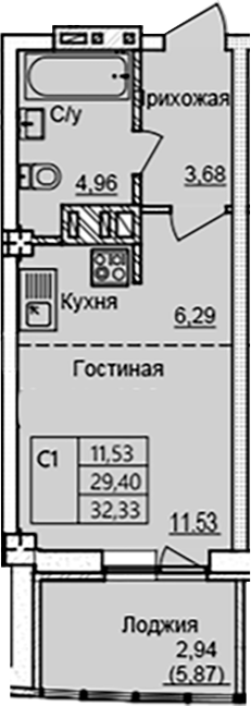 Планировка — Созвездие, Студия, 26 м²