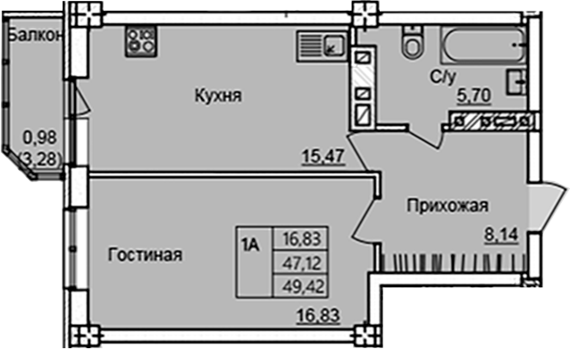 Планировка — Созвездие, 1-комн., 46 м²