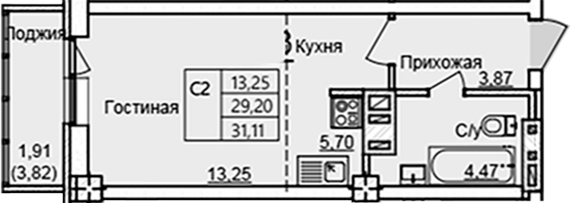 Планировка — Созвездие, Студия, 27 м²