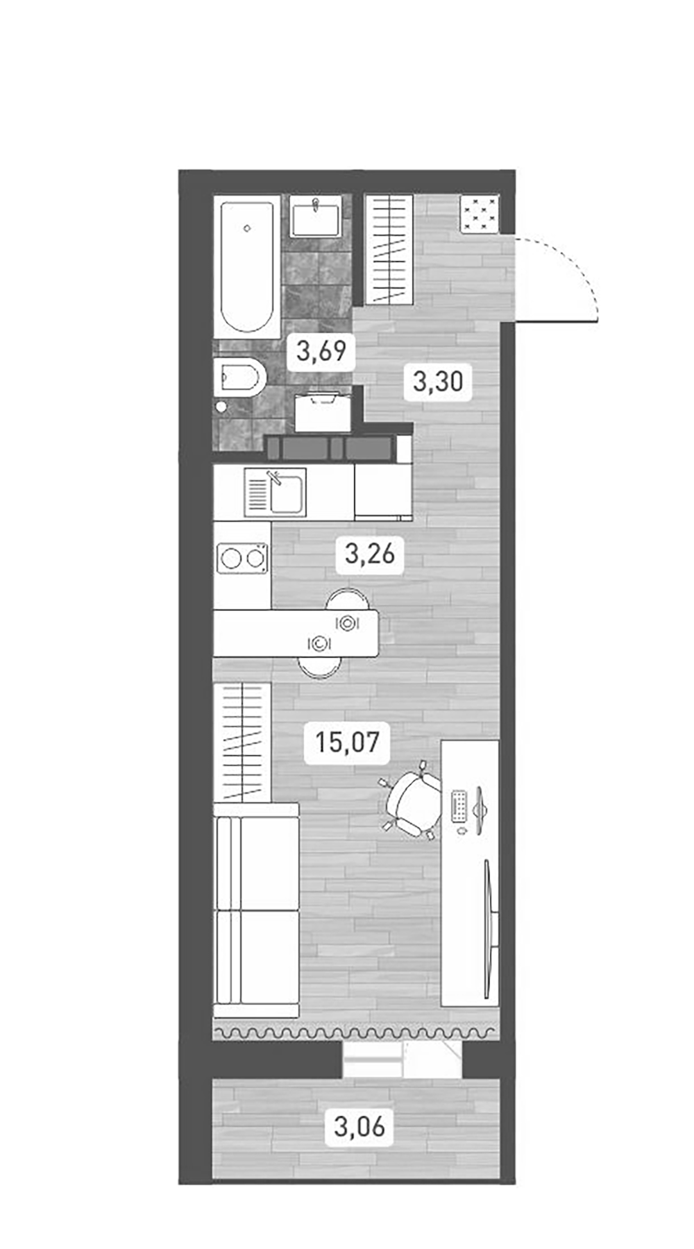 Планировка — Радуга Сибири, Студия, 25 м²
