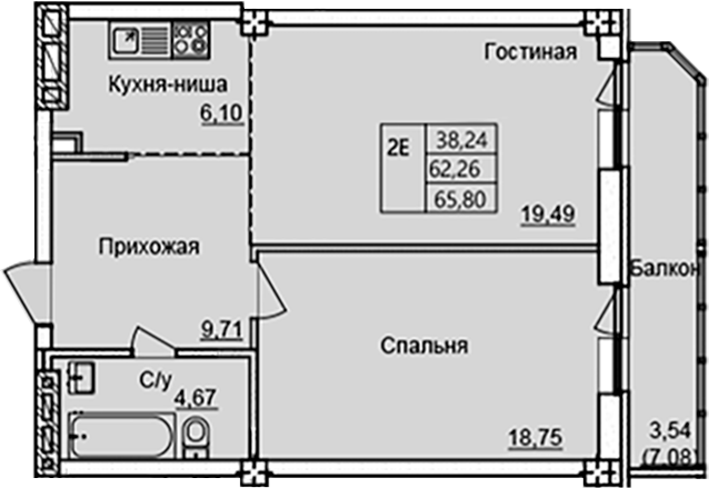Планировка — Созвездие, 2-комн., 59 м²