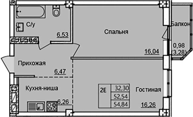 Планировка — Созвездие, 2-комн., 52 м²