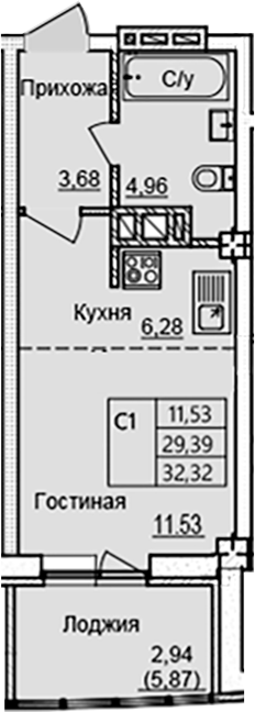 Планировка — Созвездие, Студия, 26 м²