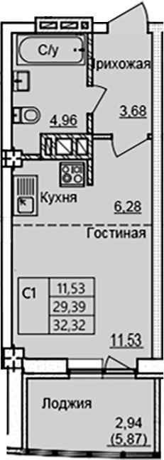 Планировка — Созвездие, Студия, 26 м²