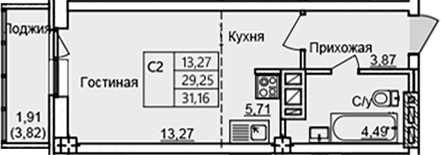 Планировка — Созвездие, Студия, 27 м²