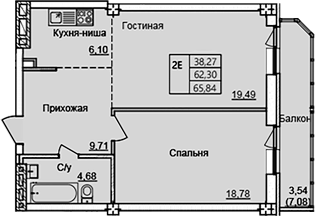 Планировка — Созвездие, 2-комн., 59 м²