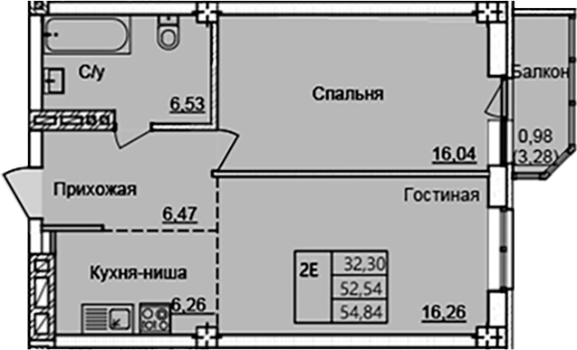 Планировка — Созвездие, 2-комн., 52 м²