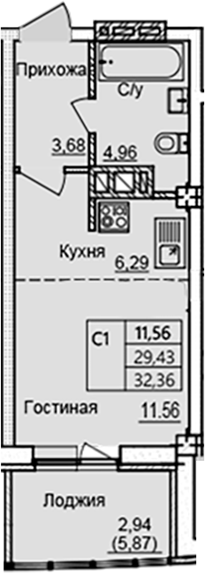 Планировка — Созвездие, Студия, 26 м²