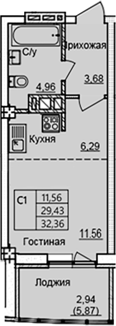 Планировка — Созвездие, Студия, 26 м²