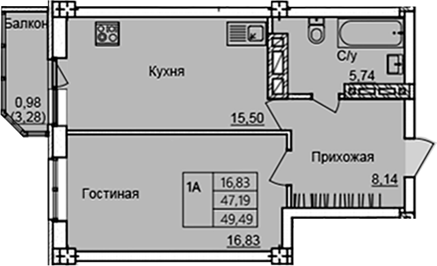 Планировка — Созвездие, 1-комн., 46 м²