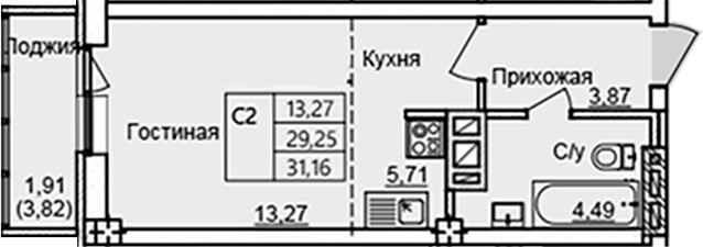 Планировка — Созвездие, Студия, 27 м²