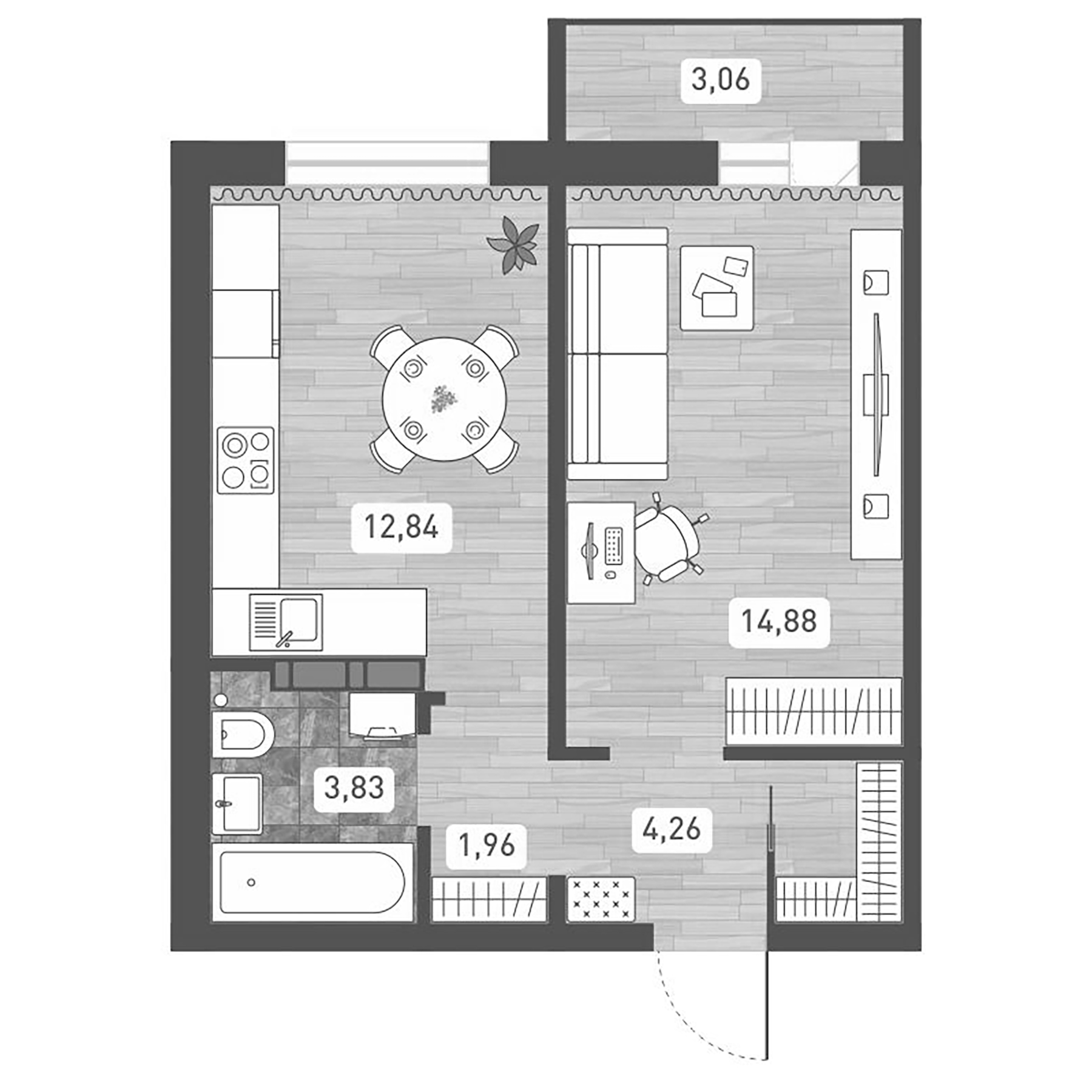 Планировка — Радуга Сибири, 1-комн., 38 м²