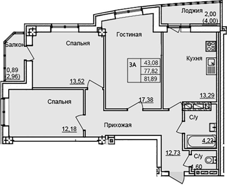 Планировка — Созвездие, 3-комн., 75 м²