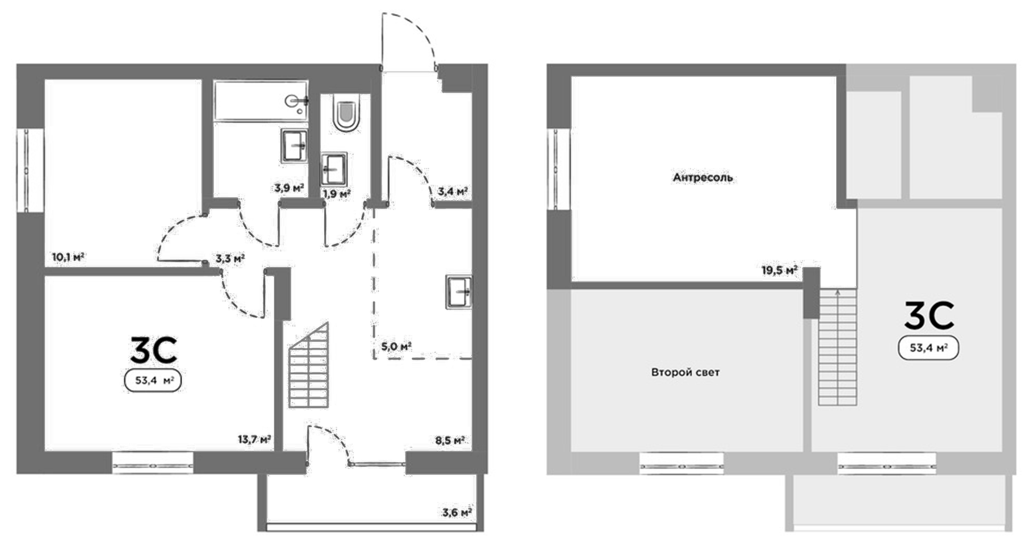 Планировка — Авеню на Выборной, 3-комн., 50 м²