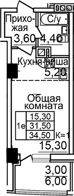 Планировка — Созвездие, Студия, 29 м²