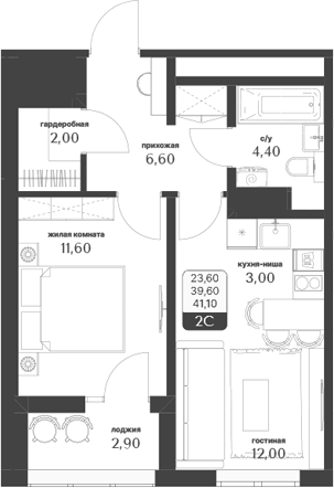 Планировка — Тимирязевский парк, 2-комн., 40 м²