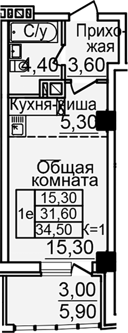 Планировка — Созвездие, Студия, 29 м²