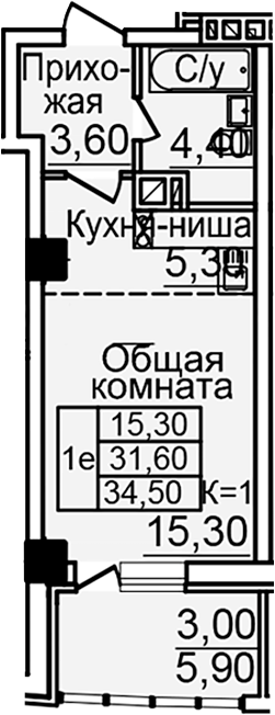 Планировка — Созвездие, Студия, 29 м²