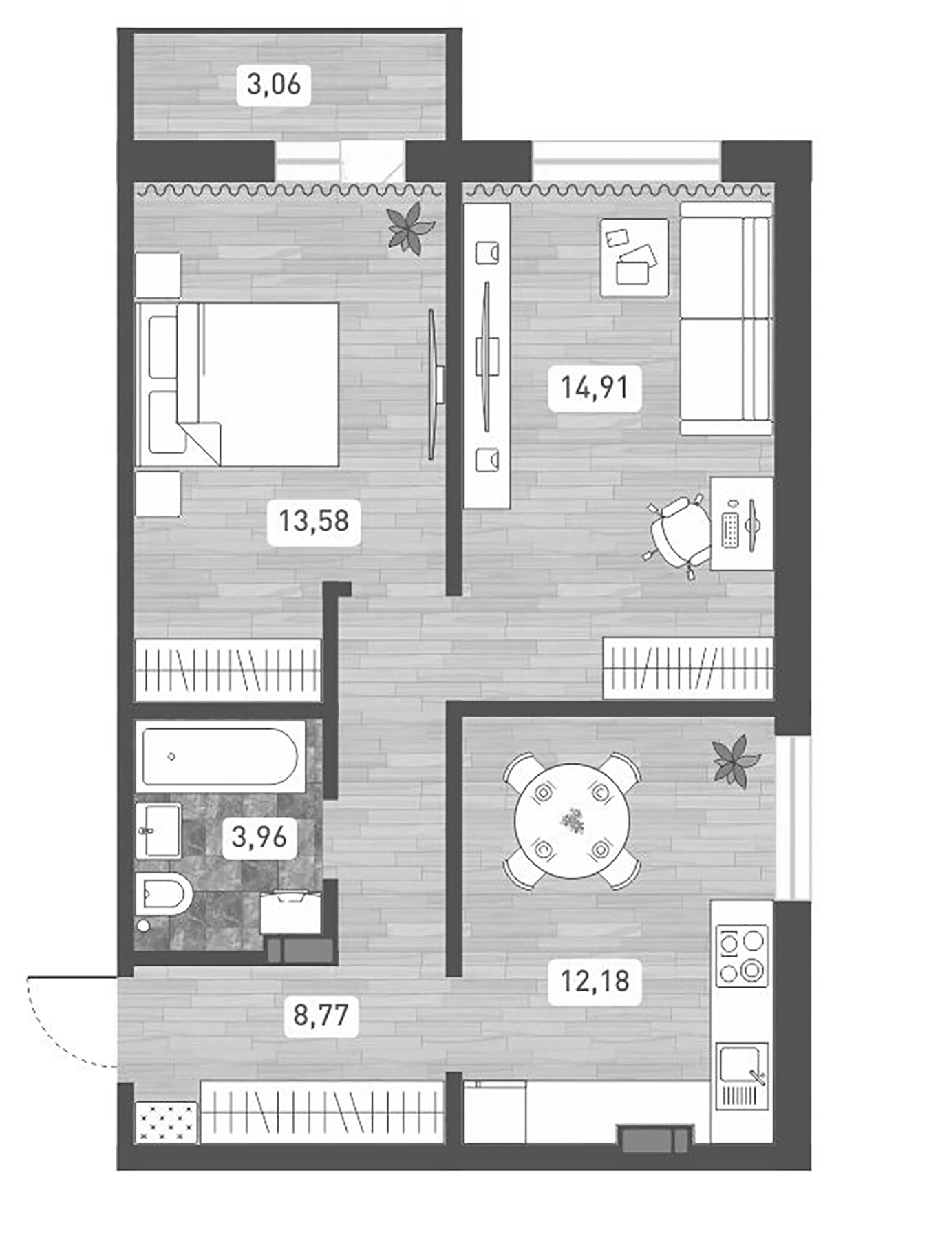 Планировка — Радуга Сибири, 2-комн., 53 м²