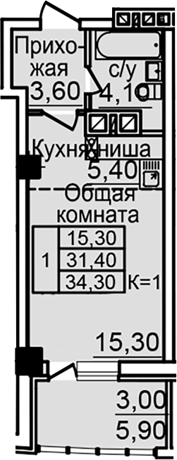 Планировка — Созвездие, Студия, 28 м²