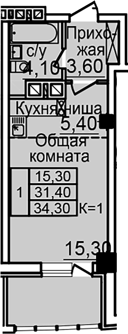 Планировка — Созвездие, Студия, 28 м²