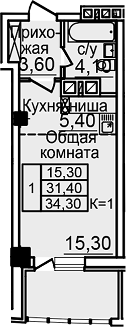 Планировка — Созвездие, Студия, 28 м²