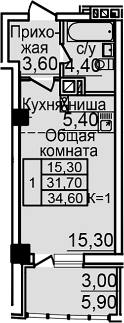 Планировка — Созвездие, Студия, 29 м²