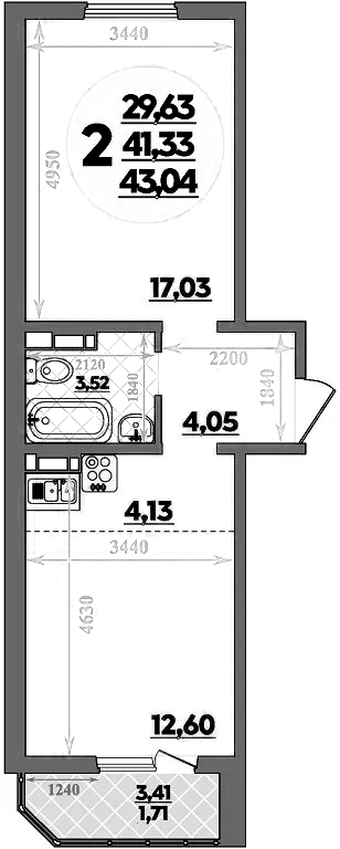Планировка — Суворовский, 2-комн., 41 м²