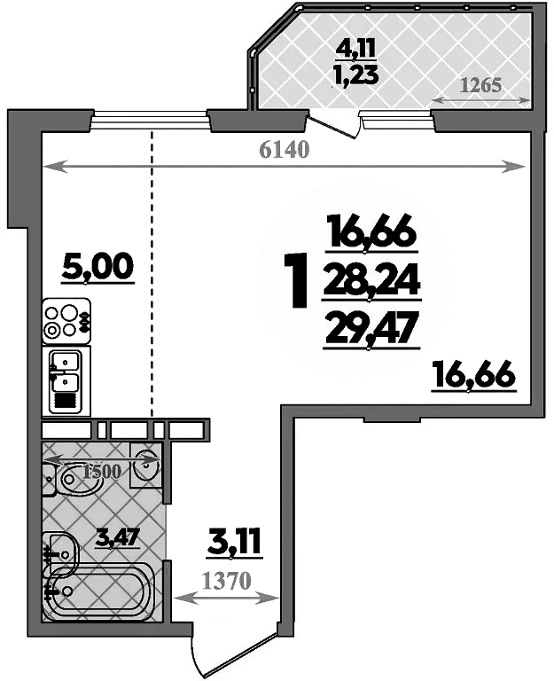 Планировка — Суворовский, Студия, 28 м²