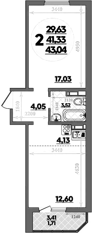 Планировка — Суворовский, 2-комн., 41 м²