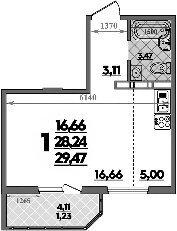 Планировка — Суворовский, Студия, 28 м²