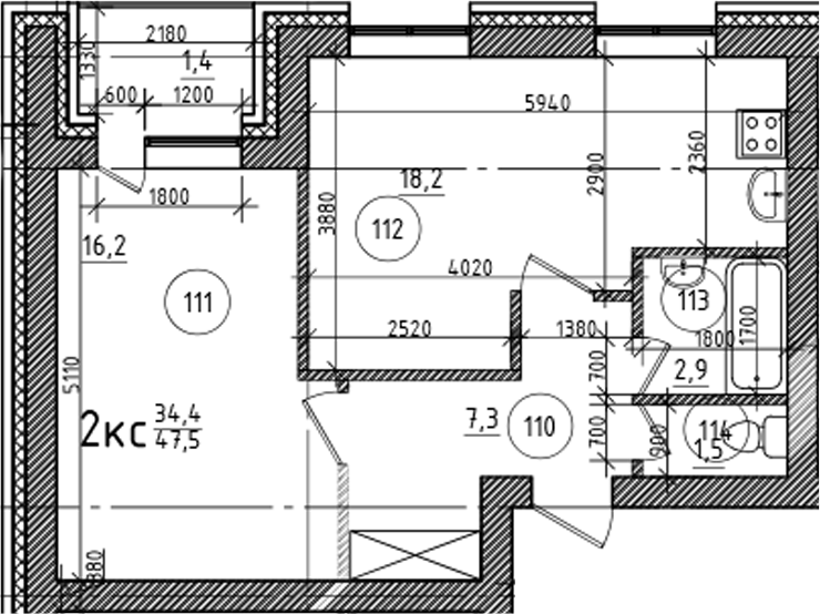 Планировка — На Макарова, 2-комн., 46 м²