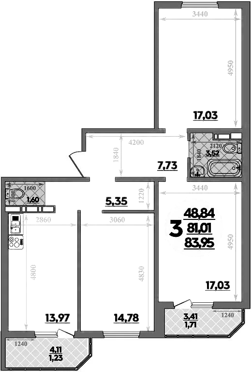 Планировка — Суворовский, 3-комн., 81 м²