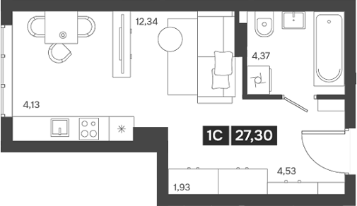 Планировка — Ньютон, Студия, 27 м²