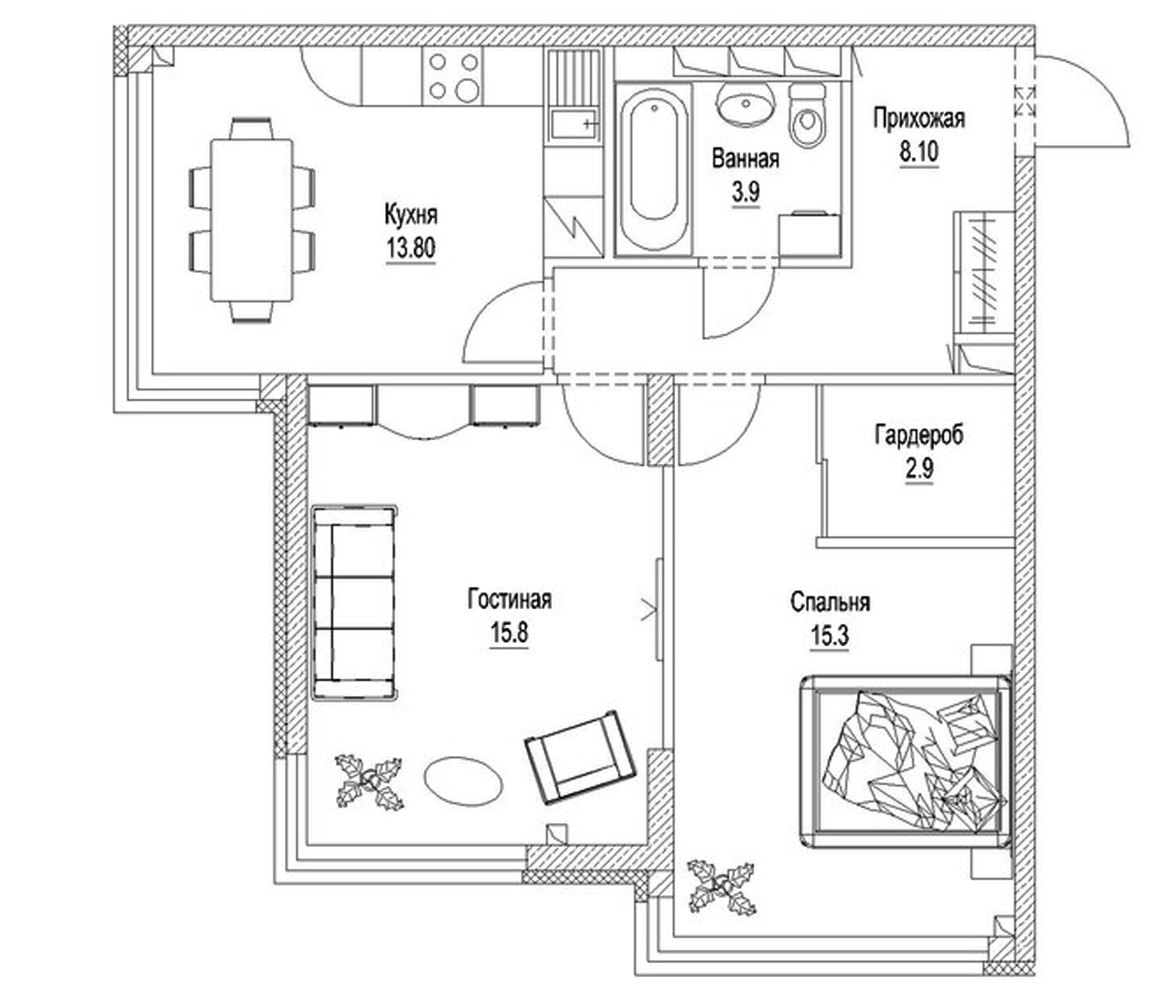 Планировка — Солнечный бульвар. Кемерово, 2-комн., 63 м²