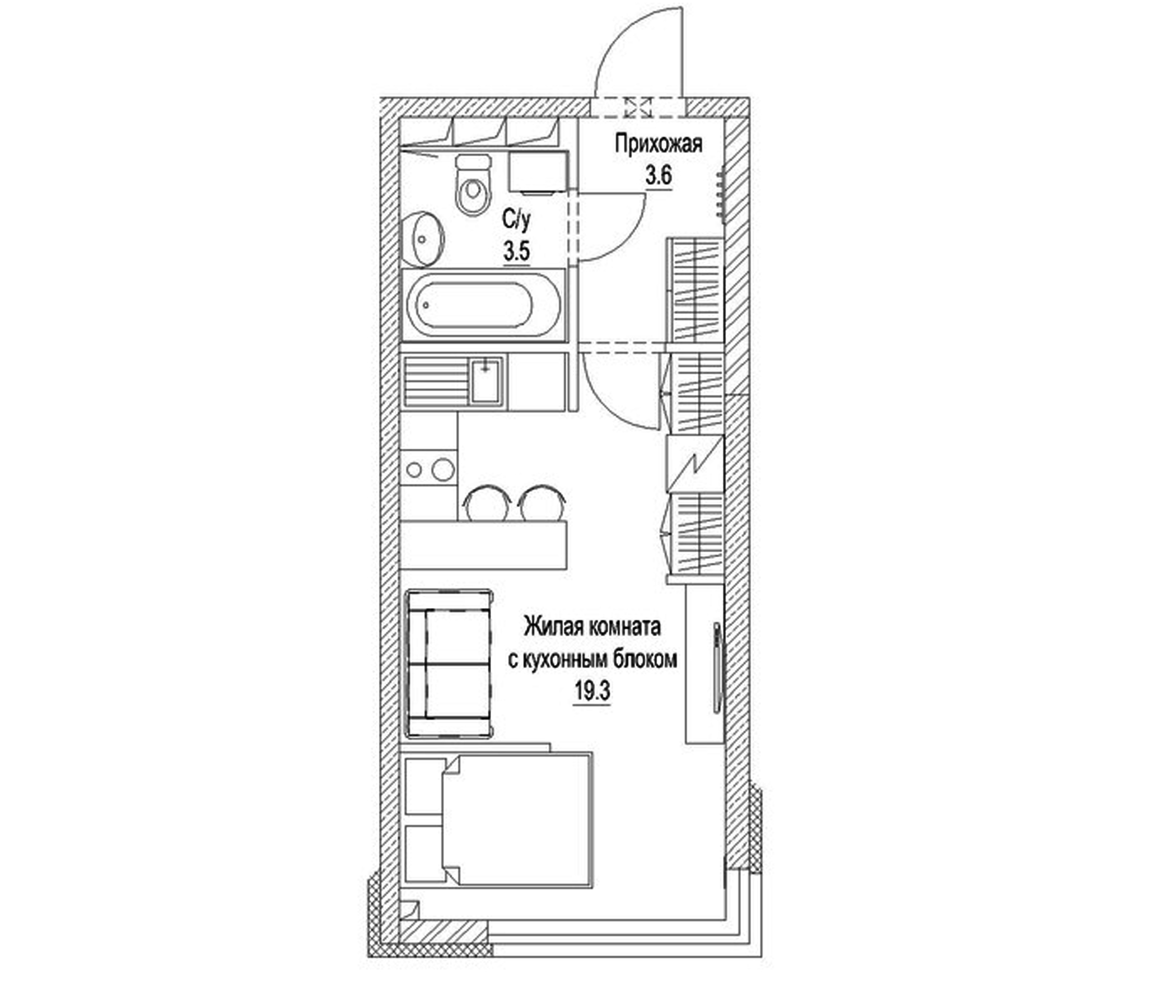Планировка — Солнечный бульвар. Кемерово, Студия, 28 м²