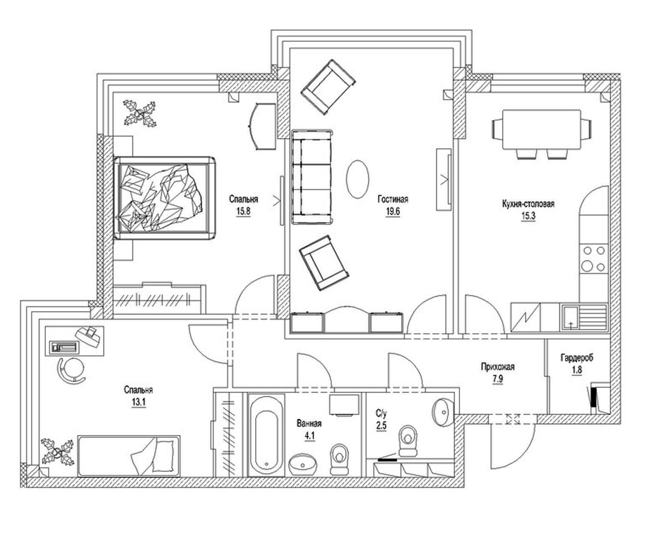 Планировка — Солнечный бульвар. Кемерово, 3-комн., 84 м²