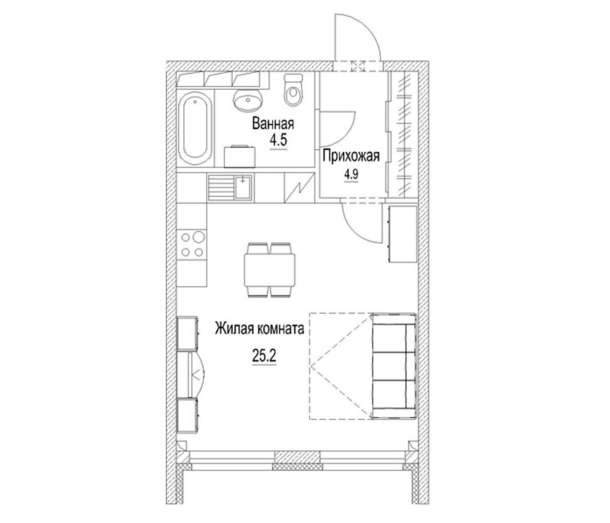 Планировка — Солнечный бульвар. Кемерово, Студия, 36 м²